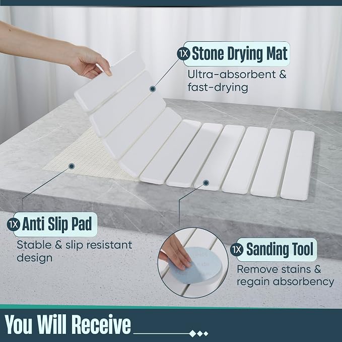 Stone Drying Mat for Kitchen Counter, Rolling Design, Quick Dry for Dishes - Image 2