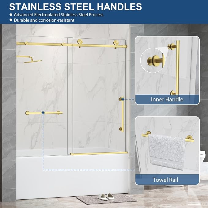 Frameless Tub Sliding Door, 5/16" Bathtub Shower Door - Image 7