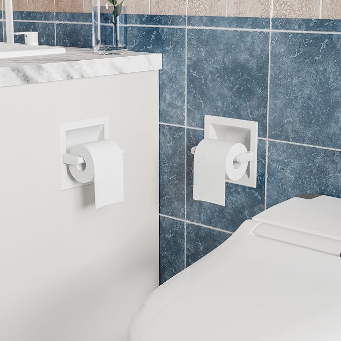 Recessed Toilet Paper Holder for Regular Rolls White 2 Pack, Pivoting Toilet - Image 5