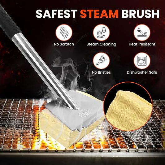 Stainless Steel Grill Brush, BrightGrill Bristle Free, Long Handler, BBQ Brush - Image 2