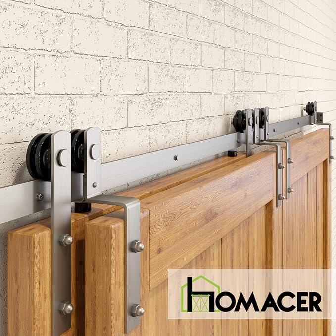 Homacer Brushed Nickel Single Track Bypass Sliding Barn Door Hardware Kit - Image 6