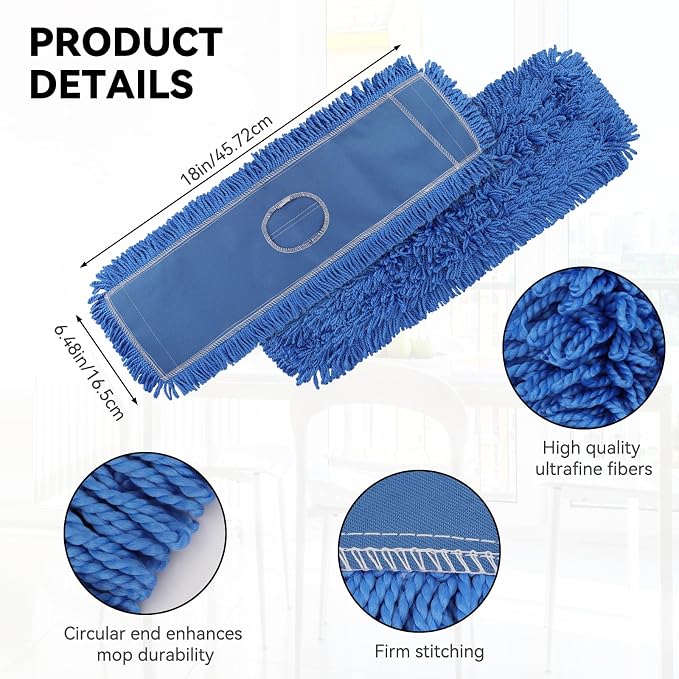 18 Inch Dust Mop Head: Replacement Medium Washable Commercial Mop Head Sweeper - Image 2