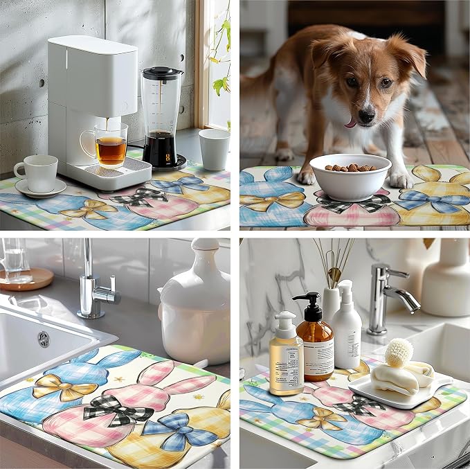 Easter Drying Mat for Kitchen Counter 18x24 Inch Spring Cute Bunny Dish Drying - Image 7