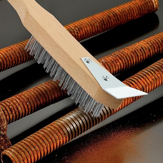 MAXMAN Stainless Steel Wire Scratch Brush, 12 Inch Wooden Handle Wire Brush - Image 3