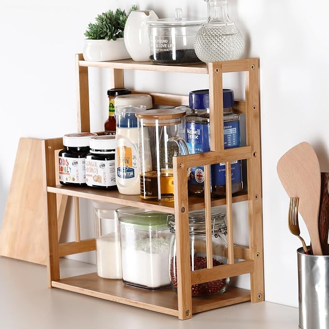 Bamboo Spice Rack Kitchen Countertop Organizer Storage Shelves-3 tier Standing by HYNAWIN