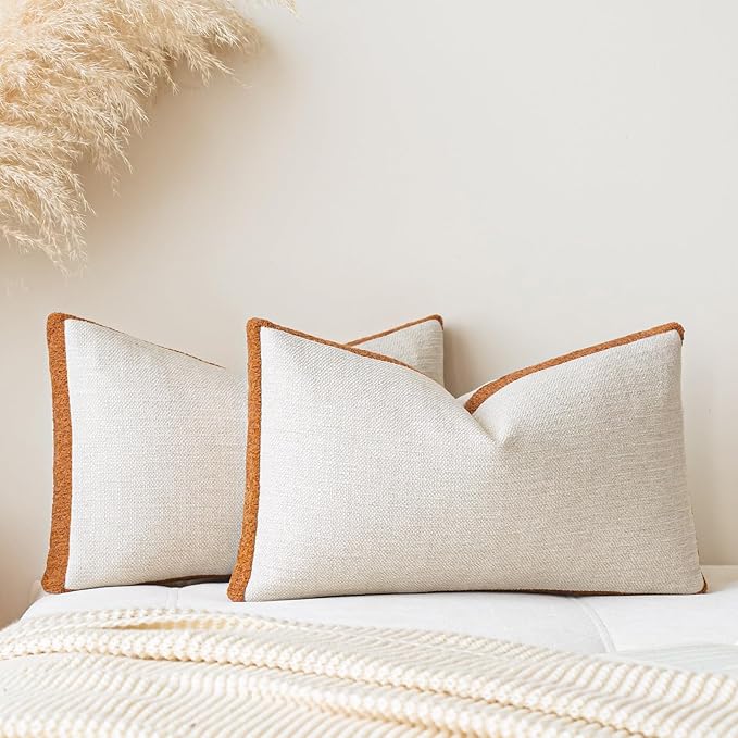 a moment Loop Yarn Linen-Like Pillow Cover Natural Soft Decorative Throw Pillow Case Farmhouse 12x20 Inch, Bohemian Textured Cushion Cover for Sofa Bed, Wrinkle-Resistant Home Decor Orange