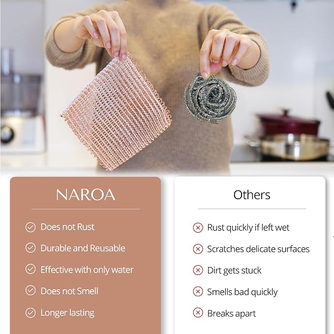 Naroa Copper Scrubbing Pads 3 Pack | 2-Ply Non-Abrasive Metal Mesh Scrubber | - Image 6