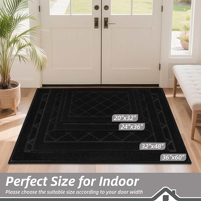 BEQHAUSE Dirt Trapper Door Mat 24" x 36", Doormat Non-Slip Entryway Rugs Washable, Dog Door Mat Stain Resistant and Absorbent Welcome Floor Mat for Front Back Door, Muddy Wet Shoes & Paws, Black