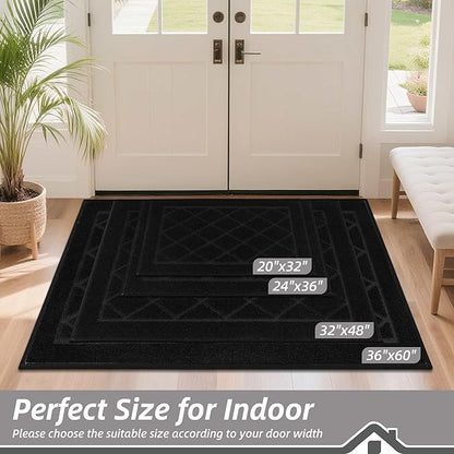 BEQHAUSE Dirt Trapper Door Mat 24" x 36", Doormat Non-Slip Entryway Rugs Washable, Dog Door Mat Stain Resistant and Absorbent Welcome Floor Mat for Front Back Door, Muddy Wet Shoes & Paws, Black