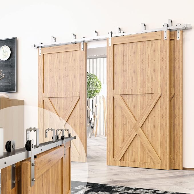 Homacer Brushed Nickel Double Track U-Shape Bypass Sliding Barn Door Hardware by HOMACER
