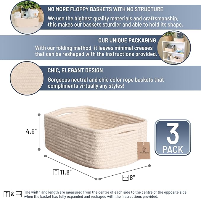 NaturalCozy 11.8"x8"x4.5” Storage Baskets - Image 2