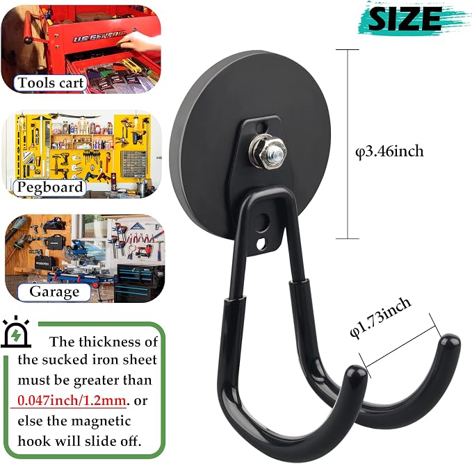 ULIBERMAGNET Strong Magnetic Hooks, 2 Pack Heavy Duty Large Magnetic Hooks - Image 5