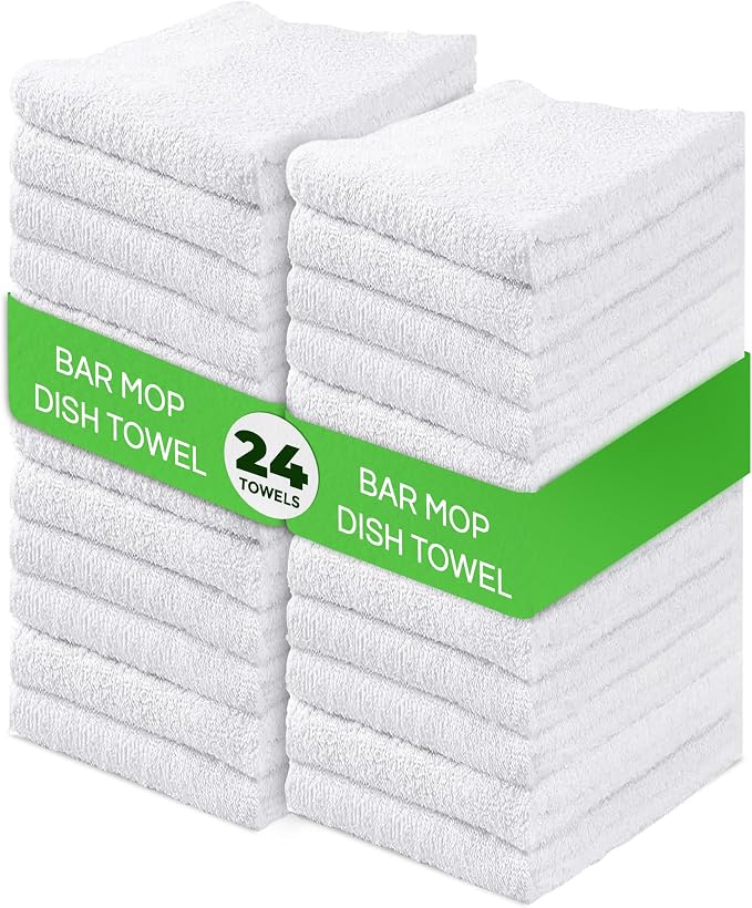 Towels N More 24 Pack 16x19 Bar Mop Towels White Absorbent Cotton Kitchen Towels by TowelsNMore
