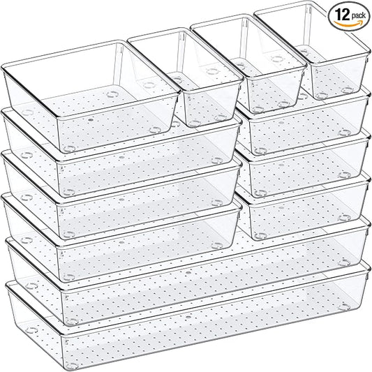 Criusia Drawer Organizer, 12 Pack Clear Plastic Kitchen Drawer Organizers Set by Criusia
