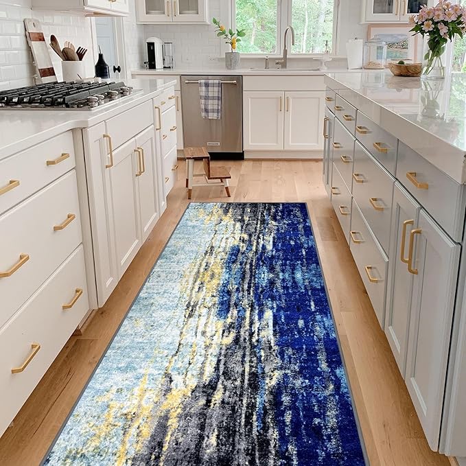 Runner Rug Washable 2x37 FT, Non Slip Rubber Backing Abstract Carpet, Soft Area Rugs for Bedroom Kitchen Hallway Entryway Bathroom, Customized