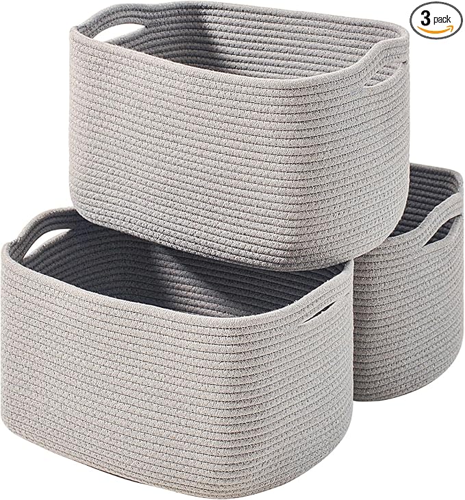 Storage Baskets for Organizing Shelves, Woven Cotton Rope Bins for Baby Nursery by ICERZCZ