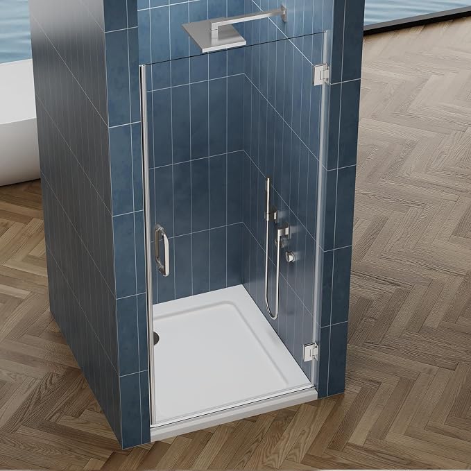 Framelss Hinged Shower Door, 3/8" Tempered Glass - Image 3
