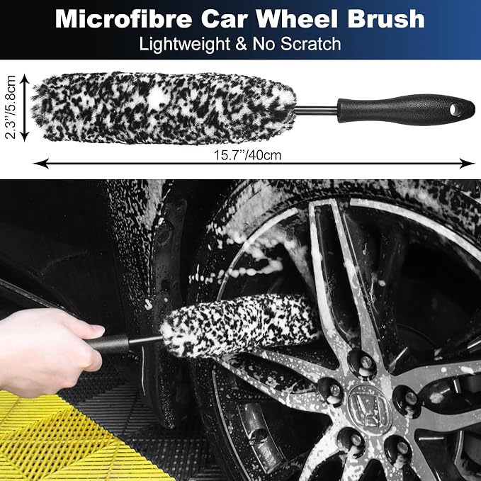 Car Wheel & Tire Brush Set, Wheel Cleaner Brush, Soft & Stiff Bristle Cleaning - Image 2
