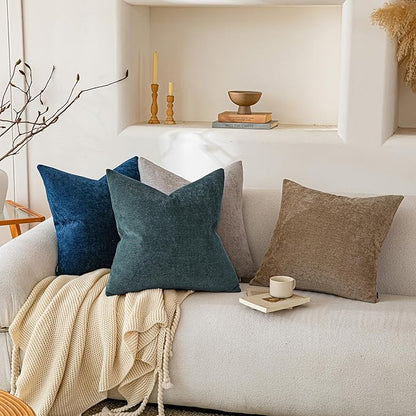 a moment Pack of 2 Decorative Chenille Throw Pillow Covers with Twill Cushion Covers for Sofa Living Room Couch Bed 20x12 Inch Dark Teal