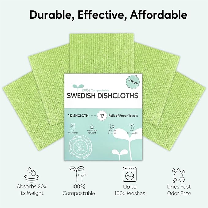 Swedish Dishcloths for Kitchen, 5 Pack Swedish Dish Cloths, Ultra Absorbent - Image 4