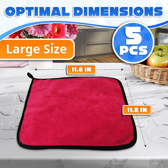 5 Pcs Thick Microfiber Cleaning Cloth – Dual-Layer Cleaning Rags, High-Tensile - Image 2