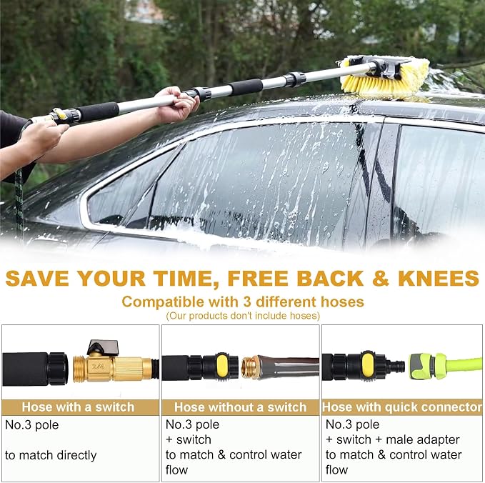 54" Car Wash Brush with Long Handle and 12" Soft Bristle Brush Head, Water - Image 6