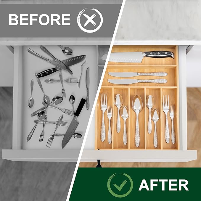 Bellsal Natural Utensil Organizer 12.5 Inch Silverware Organizer - Image 5