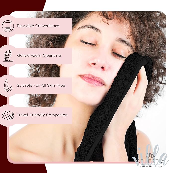 Black Makeup Remover Towels Set of 4, 100% Soft Cotton Reusable Luxury 4 Pcs - Image 4