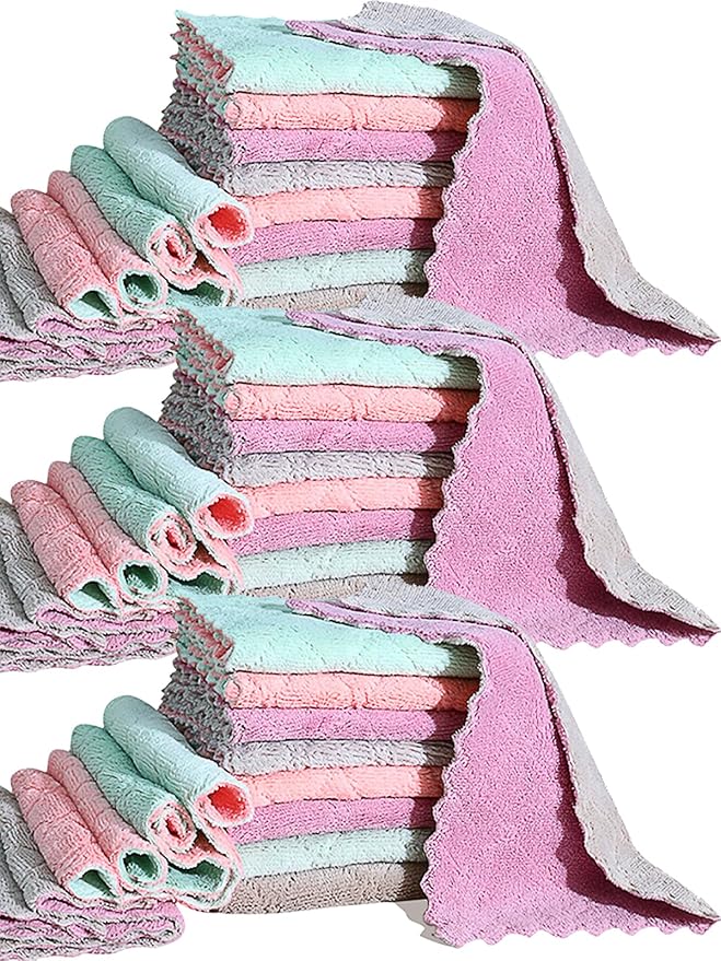32 Pack Cleaning Cloth Kitchen Cloth, Dish Towels Super Absorbent Coral Velvet by MISSJOJIAY