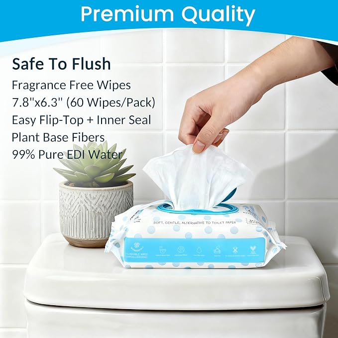 WONDERFUL Flushable Butt Wipes, Unscented 100% Plant-Based Wet Wipes - Image 2