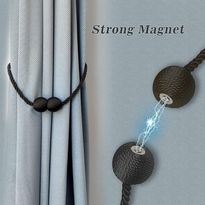 Hion Magnetic Curtain Tiebacks Grey 6 Pack, Curtain Tiebacks Buckles Holdbacks - Image 3