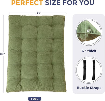 MAXYOYO Japanese Floor Mattress Full Size, 6" Foldable Futon Mattress Tufted Roll Up Floor Bed, Thick Chenille Tatami Mat Sleeping Pad for Camping Guest Room Dormitory Bedroom RV, Green