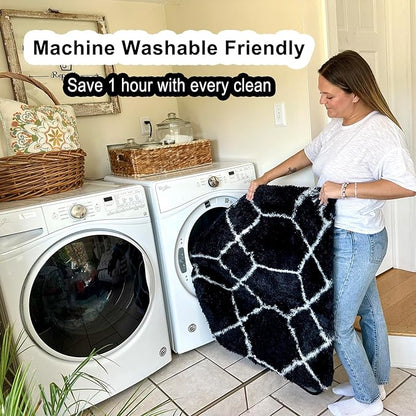 ONASAR 8x10 Area Rugs for Living Room, Fluffy Black and White Bedroom Rug, Washable Geometric Boho Large Soft Plush Shaggy Fuzzy Floor Carpet for Nursery Kids Classroom Playroom Dorm Home Decor