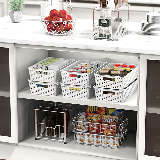 Simple Houseware Plastic Stackable Storage Basket Pantry Organizer, 6 Pack - Image 4