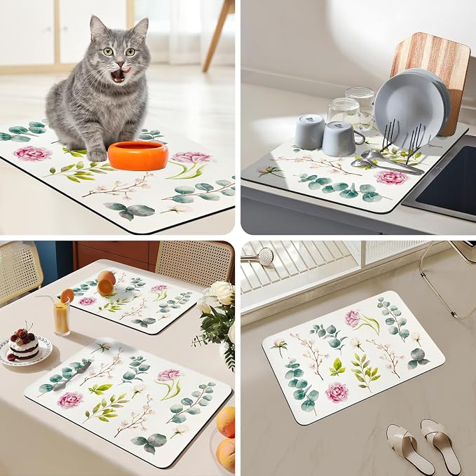 Bloss Drying Mat, Rose Flower Printed Dish Drying Mat - Image 4