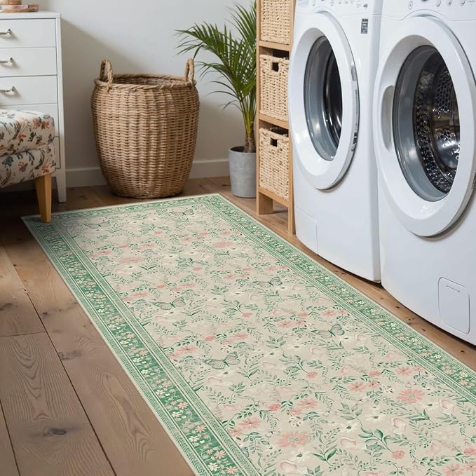 2x6 Floral Runner Rug, Washable Runners - Image 3