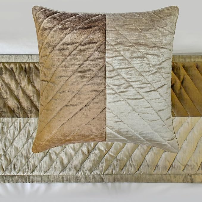 The HomeCentric King/Queen/Twin Brown Decorative Bed Runner Full 68"x18" Bed Runner with One Pillow Cover, Solid, Chevron, Patchwork, Quilted Bed Scarf on Velvet Fabric - Plush Divide
