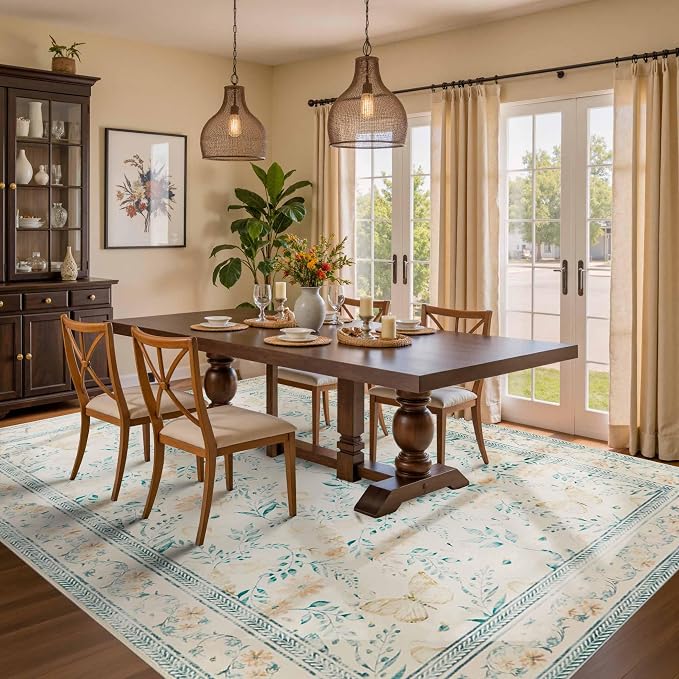 Floral Rug for Living Room Bedroom, 6x9 Washable Rug, Vintage Boho Area Rug - Image 3