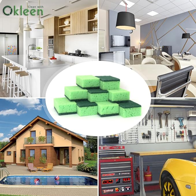 Green Multi Use Scrub Sponge. Made in Europe. 9 Pack, 4.3x2.8x1.4 inches. - Image 6