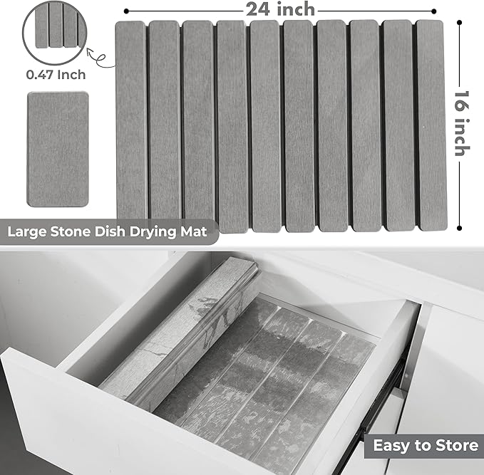 Large Stone Dish Drying Mat for Kitchen Counter, Foldable Water Absorbing - Image 2