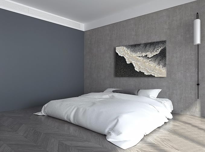 NANKAI Handcrafted Thick Texture Black and White Abstract Canvas Art Ocean Wave - Image 6