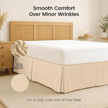 Utopia Bedding Queen Bed Skirt - Soft Quadruple Pleated Ruffle - Easy Fit with 16 Inch Tailored Drop - Hotel Quality, Shrinkage and Fade Resistant (Queen, Beige)