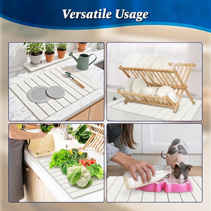 Large Stone Dish Drying Mat for Kitchen Counter, Instant Drying Pad, Super - Image 8