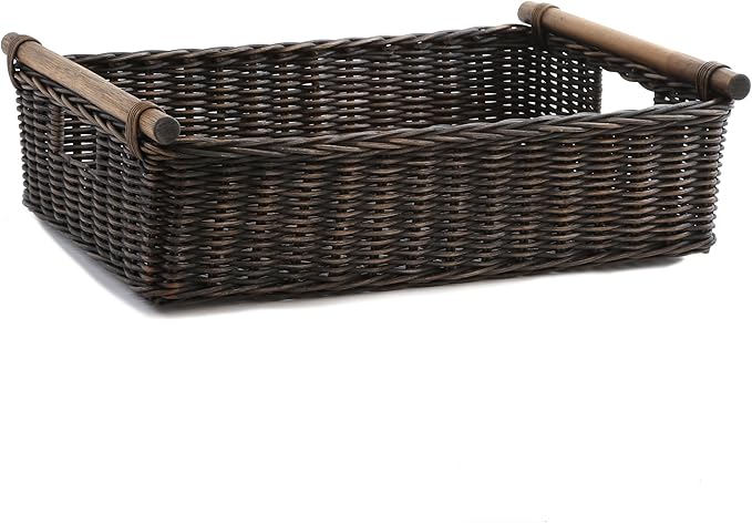 The Basket Lady Low Pole Handle Wicker Storage Basket, 19.5 in L x 12.5 in W x by TheBasketLady