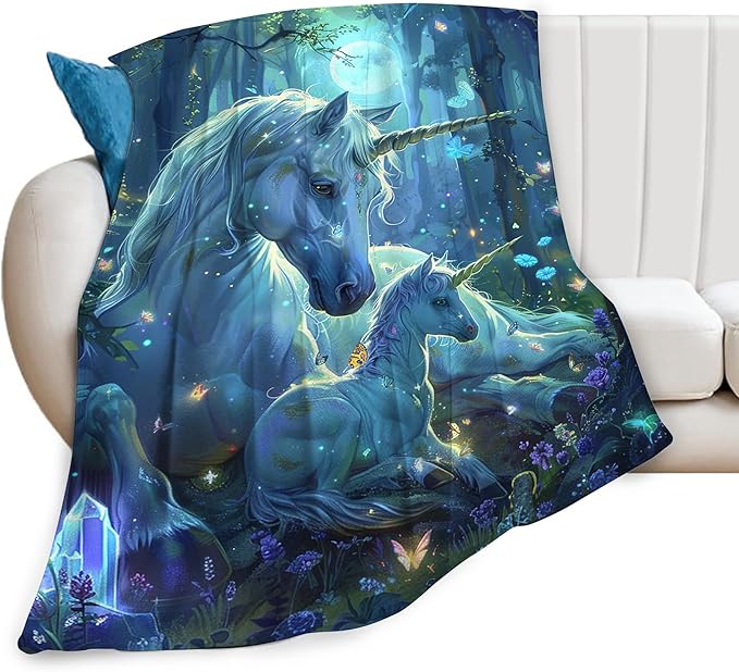 Unicorn Blanket for Girls - White Horse Throw for Women, Men, Boys - Soft Warm Cozy Fleece for Couch, Sofa, Bed - Gifts and Decor - 80"x60"