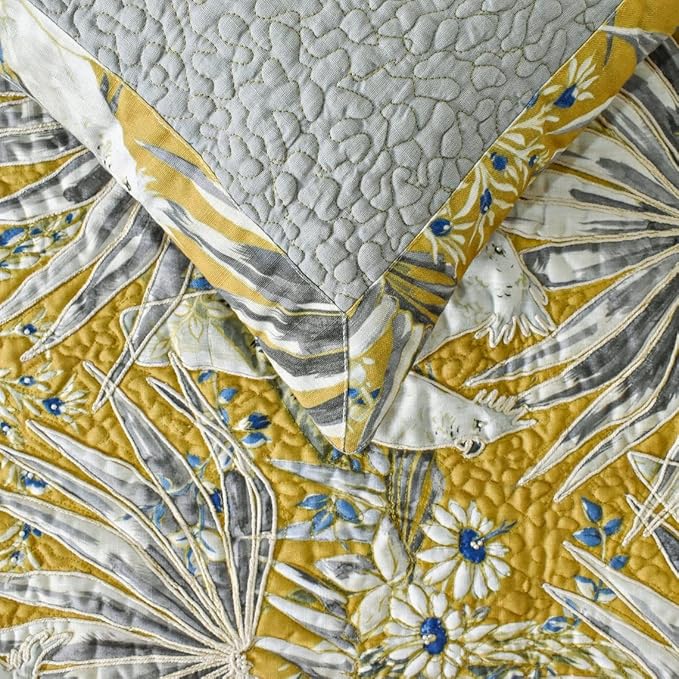 The HomeCentric King/Queen/Twin Grey & Yellow Decorative Twin 53"x18" Bed Runner Without Pillow Cover, Cockatoo Bird & Quilted Bed Scarf on Cotton Fabric - Cockatoo Love