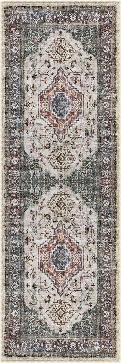 Lahome Oriental Washable Hallway Runner Rug, 2x6 Runners for Hallways Non Slip Ultra-Thin, Vintage Soft Long Carpet for Kitchen Bathroom Bedroom Laundry Room,Brown/Grey