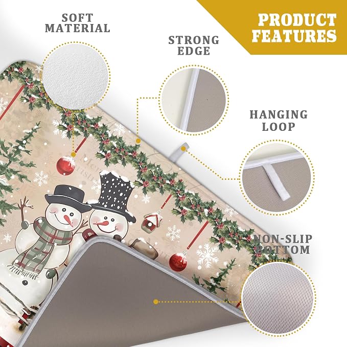Winter Snowman Dish Drying Mat 18x24 Inch Red Buffalo Plaid Holiday Dish - Image 4