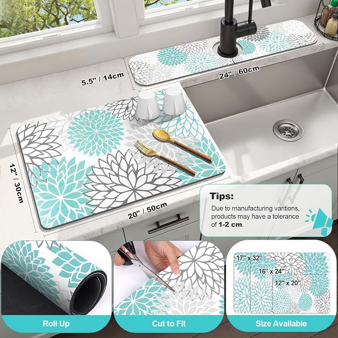 Findosom 2PCS 12" x 20" Dish Drying Mat & 24" x 5.5" Sink Splash Guard - Image 2