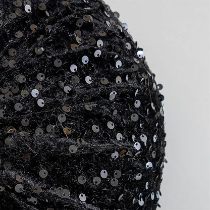 Round Throw Pillow, 13.7" Soft Glitter Sequin Pleated Pumpkin Decorative Round Pillow Circle Floor Pillow Cushions for Sofa Bed Chair Living Room Floor Home Decoration, Black